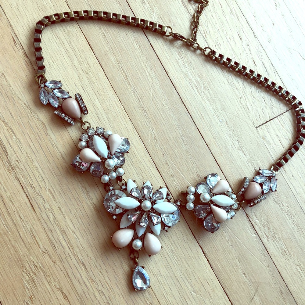 Blush nude jewel statement necklace with gold tone